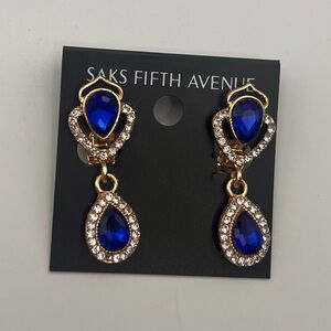 Saks Fifth Avenue Gold and Blue clip on Teardrop Earrings